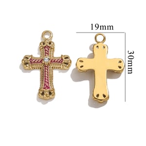 1 Piece Classic Retro Style Cross Shape Stainless Steel  Gold Color Women's Pendant h5 